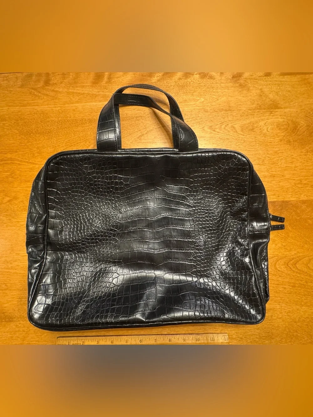 Saks Fifth Avenue Black Croc-Embossed Leather Laptop Bag